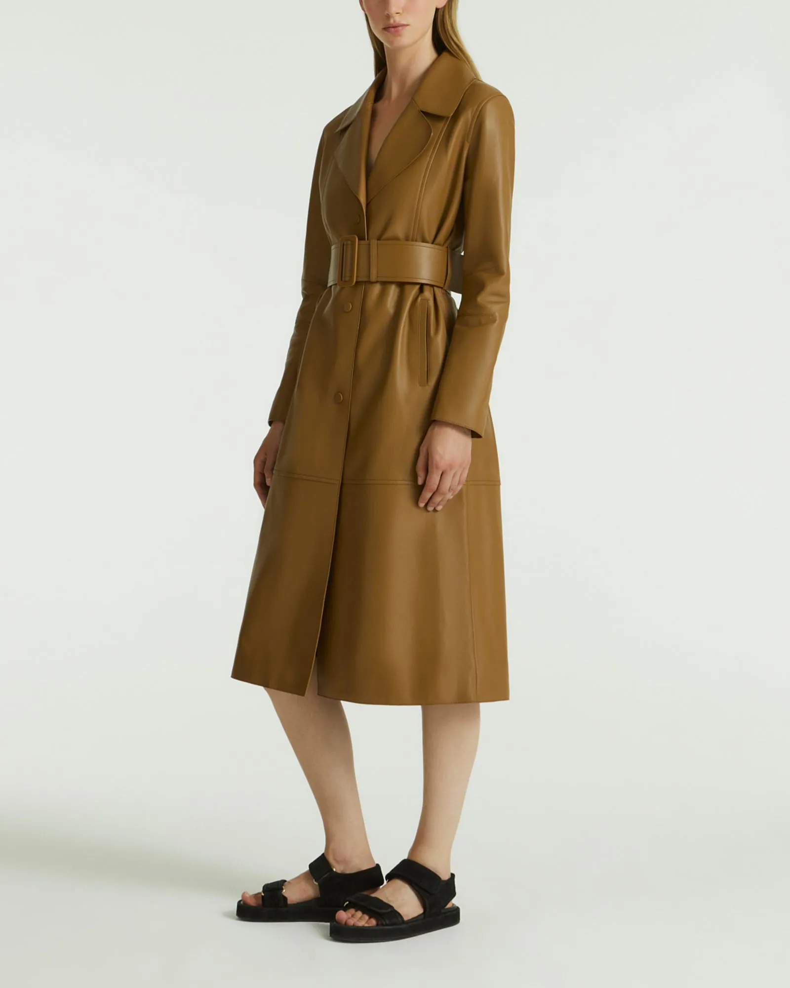 Long leather trench coat