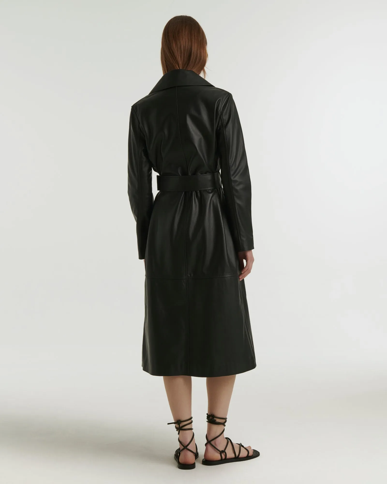 Long leather trench coat