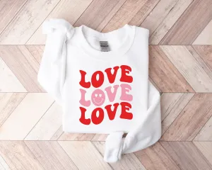 Love Love Love Retro Valentines Day Sweatshirt