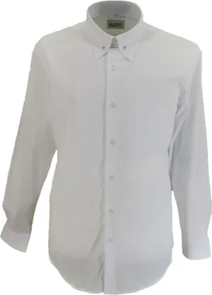 Mazeys Mens White Pin Collar Cotton Long Sleeved Retro Shirts