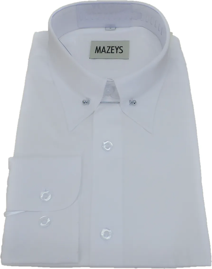 Mazeys Mens White Pin Collar Cotton Long Sleeved Retro Shirts