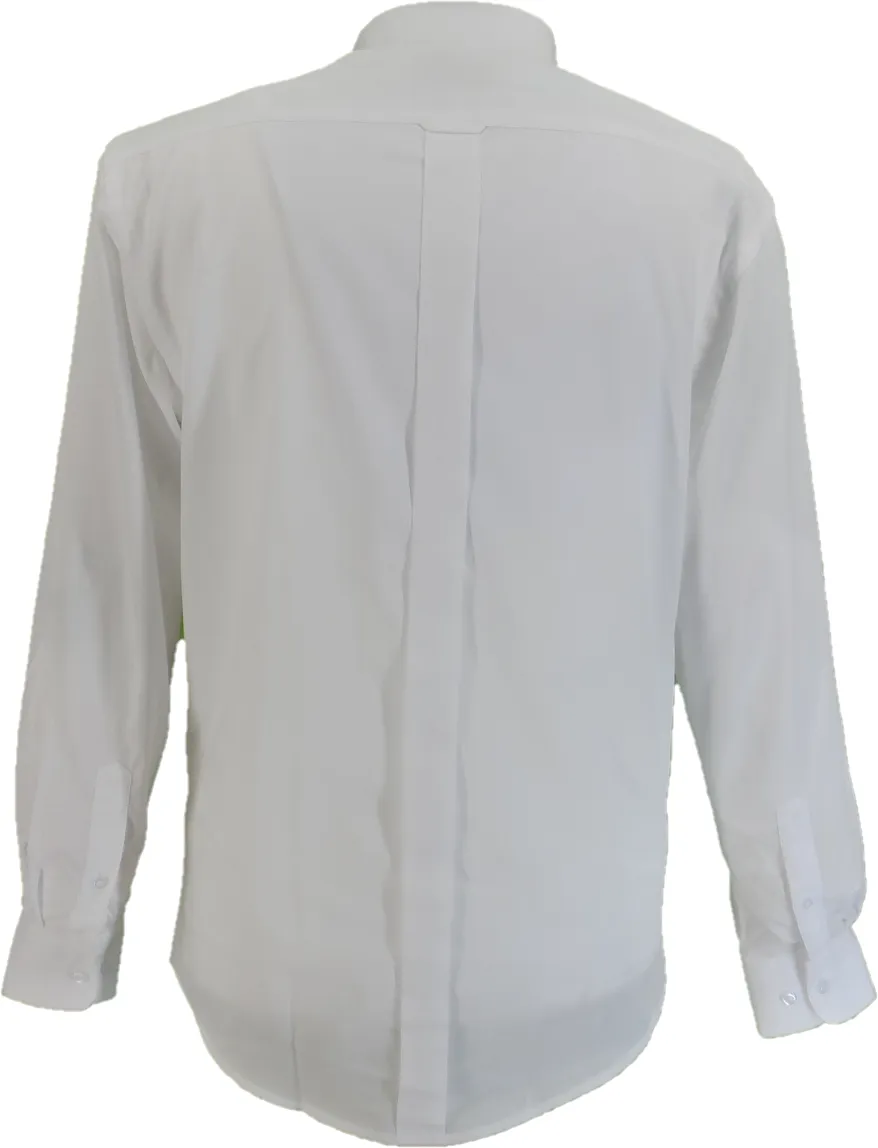 Mazeys Mens White Pin Collar Cotton Long Sleeved Retro Shirts
