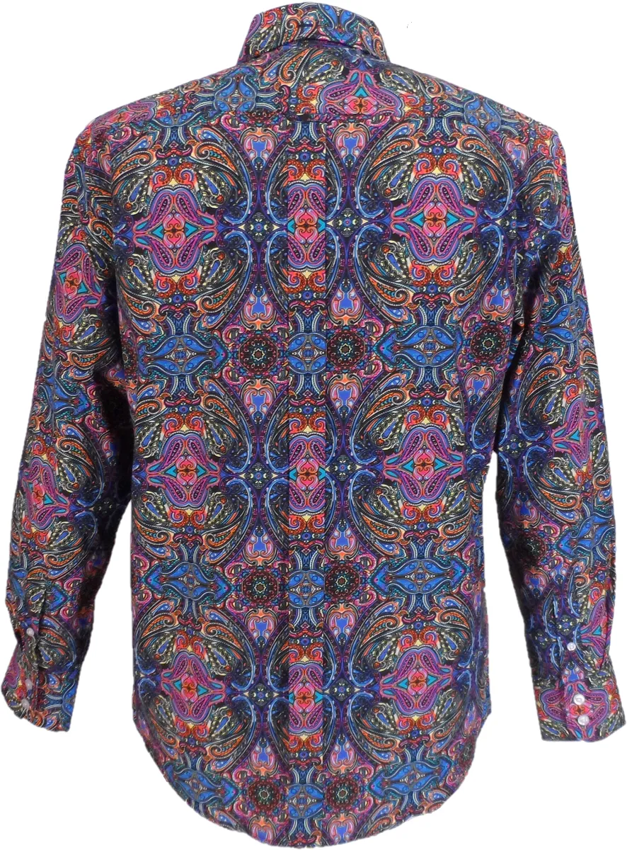 Mens 60s 70s Retro Mod Multi Paisley Shirt