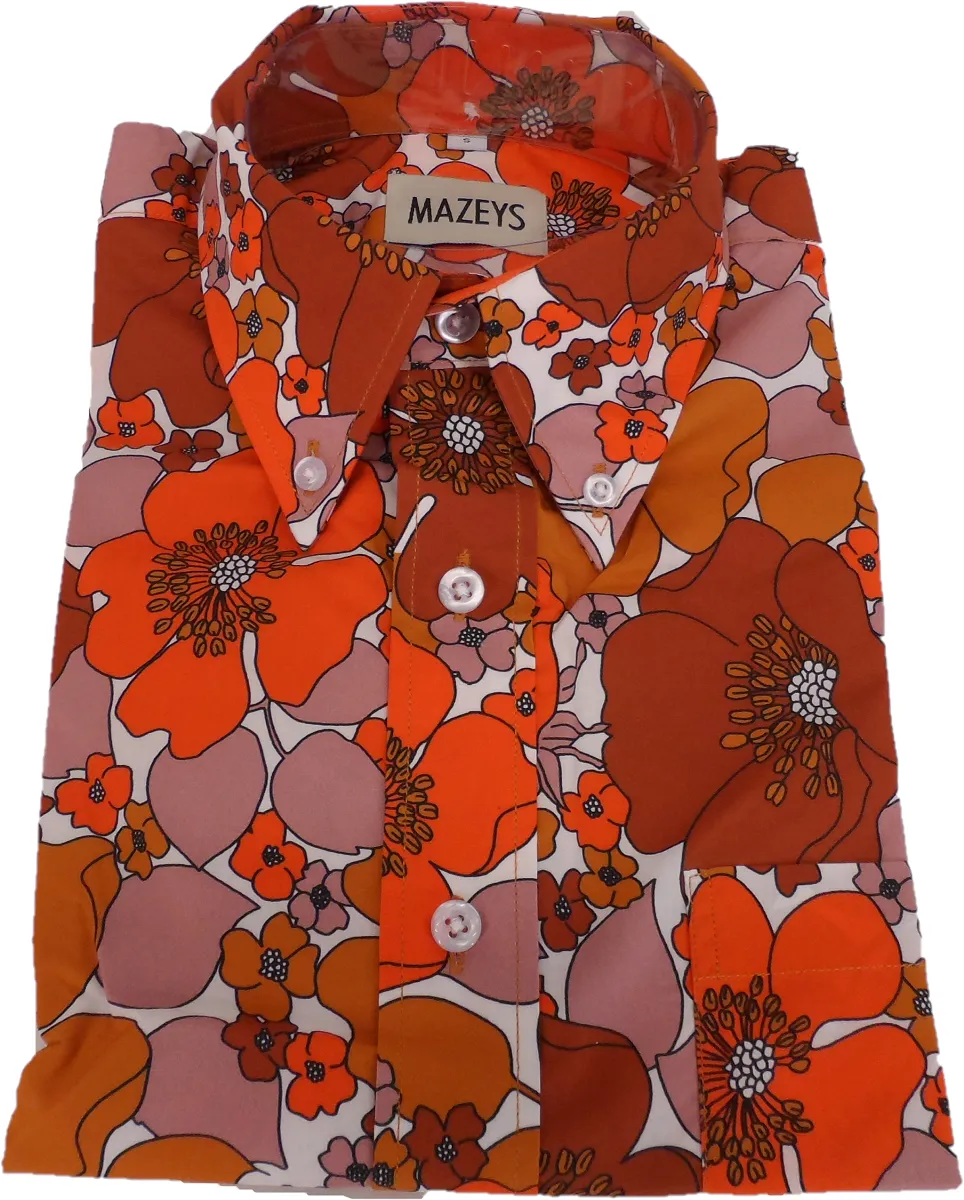Mens 70s Copper and Brown Psychedelic Floral Shirt