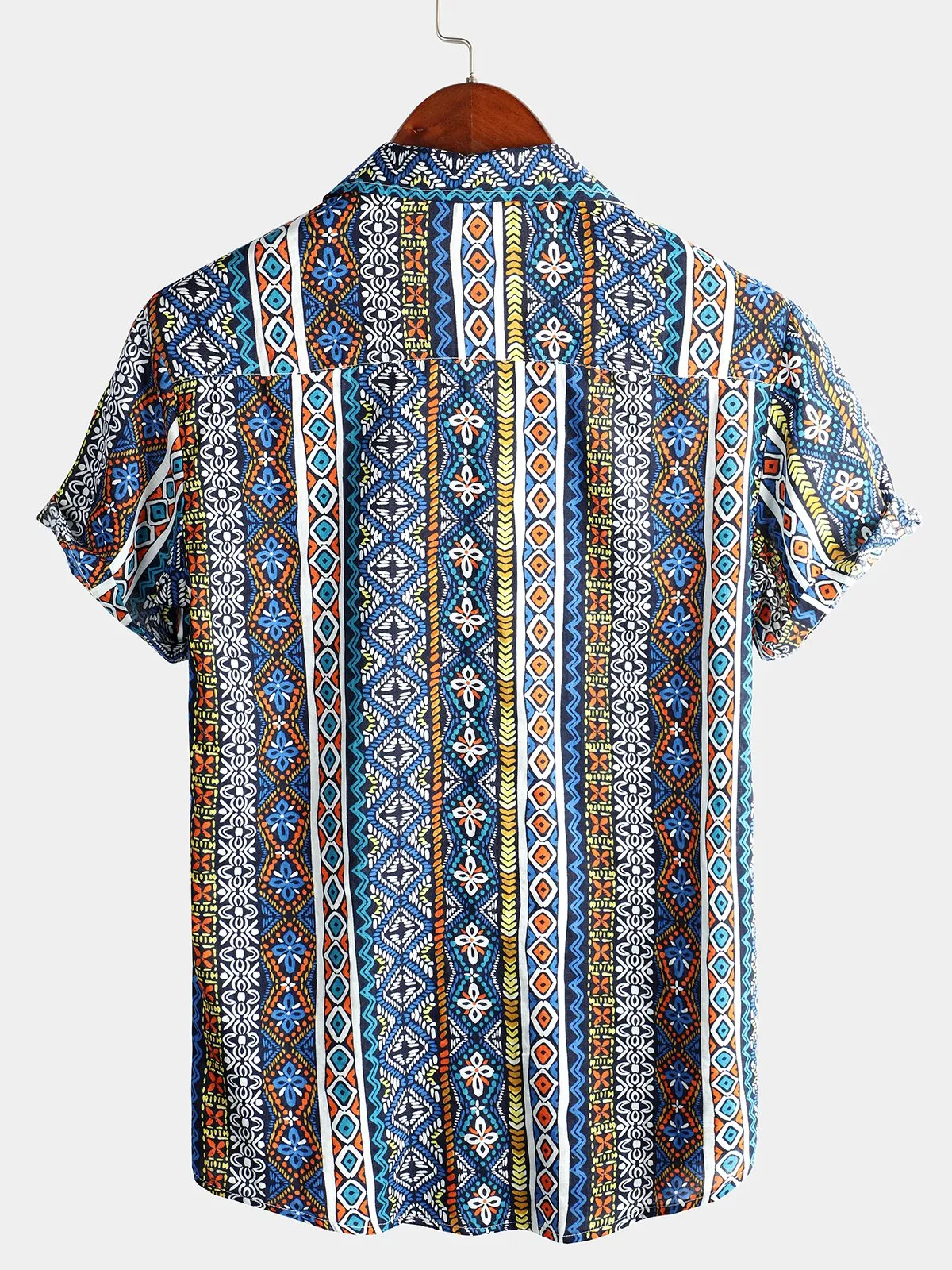 Men's Patchwork Printed Short Sleeve Cotton Shirt