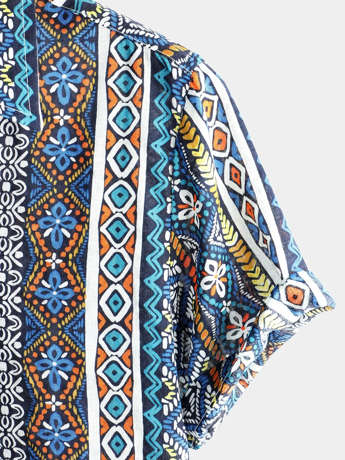 Men's Patchwork Printed Short Sleeve Cotton Shirt