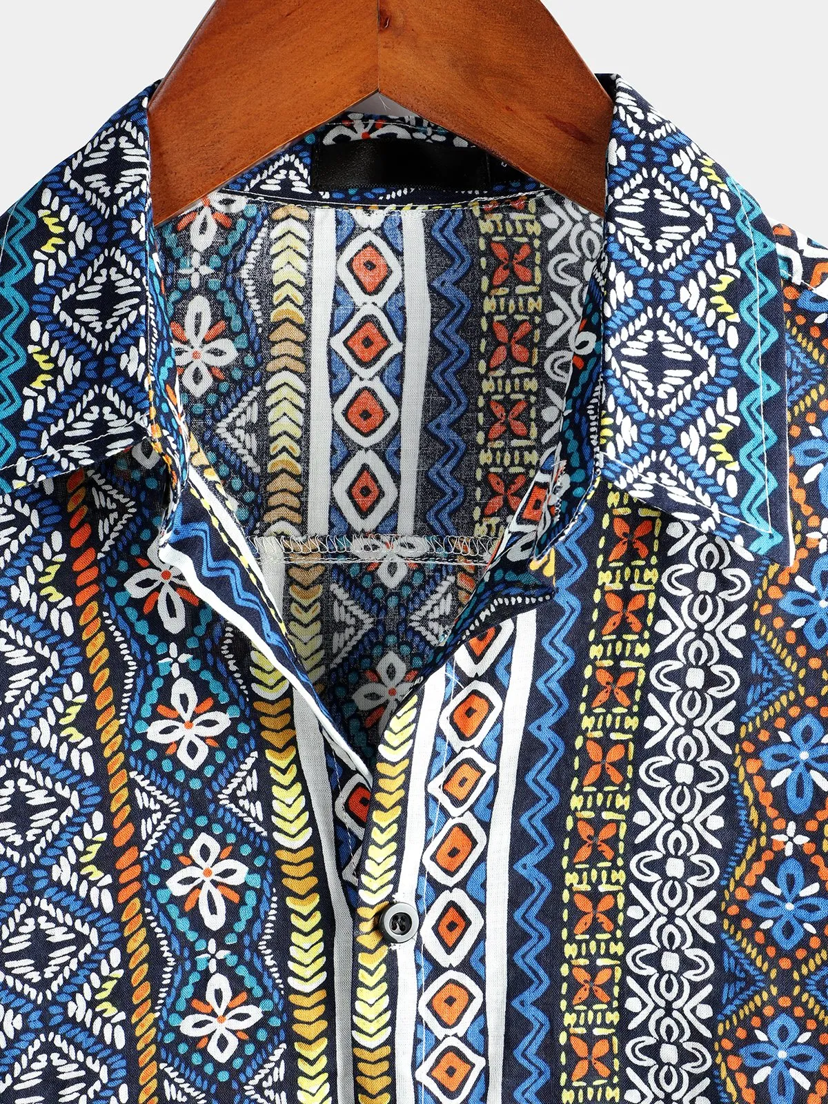 Men's Patchwork Printed Short Sleeve Cotton Shirt
