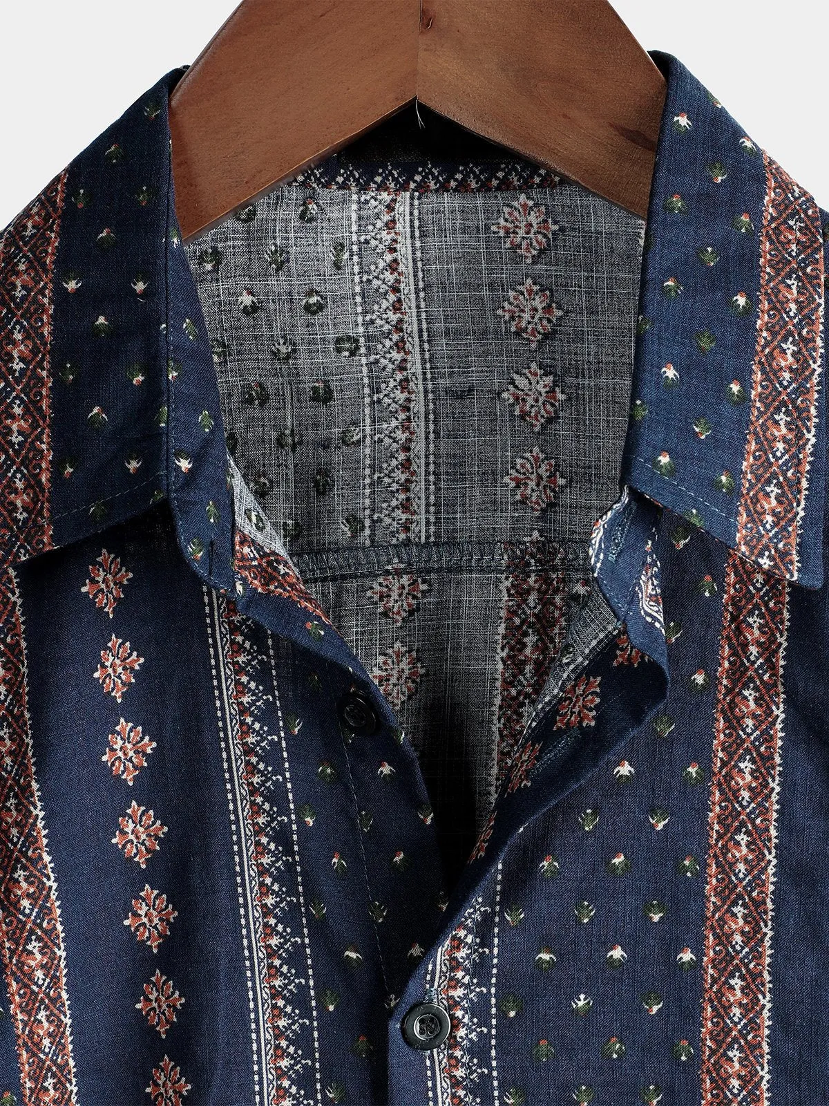 Men's Retro Button Up Short Sleeve Cotton 70s Shirt