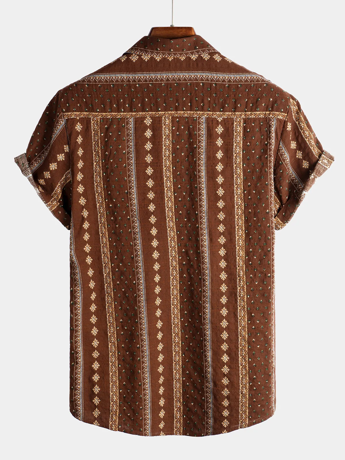 Men's Retro Button Up Short Sleeve Cotton 70s Shirt