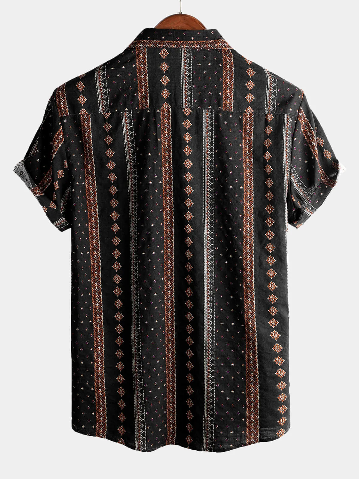 Men's Retro Button Up Short Sleeve Cotton 70s Shirt