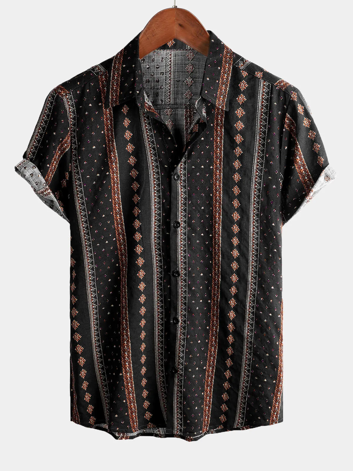 Men's Retro Button Up Short Sleeve Cotton 70s Shirt