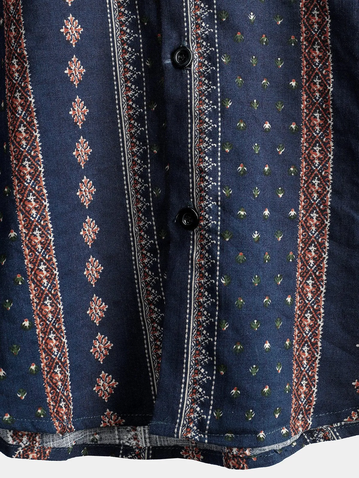 Men's Retro Button Up Short Sleeve Cotton 70s Shirt