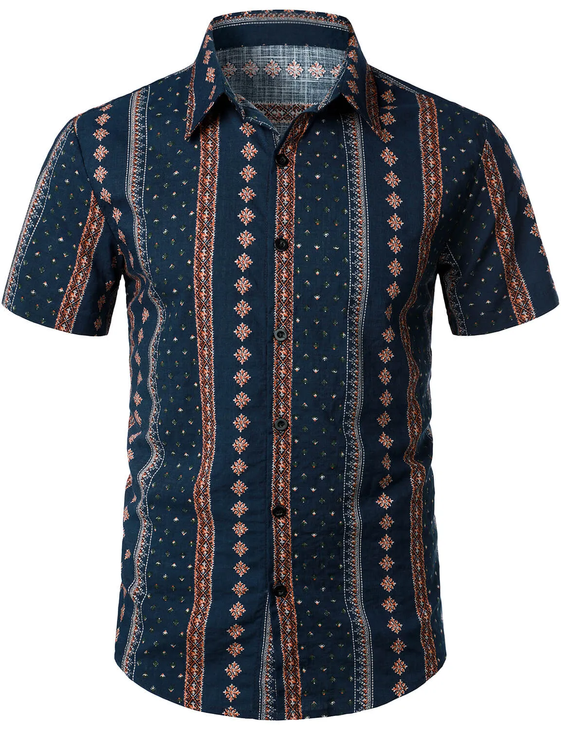 Men's Retro Button Up Short Sleeve Cotton 70s Shirt