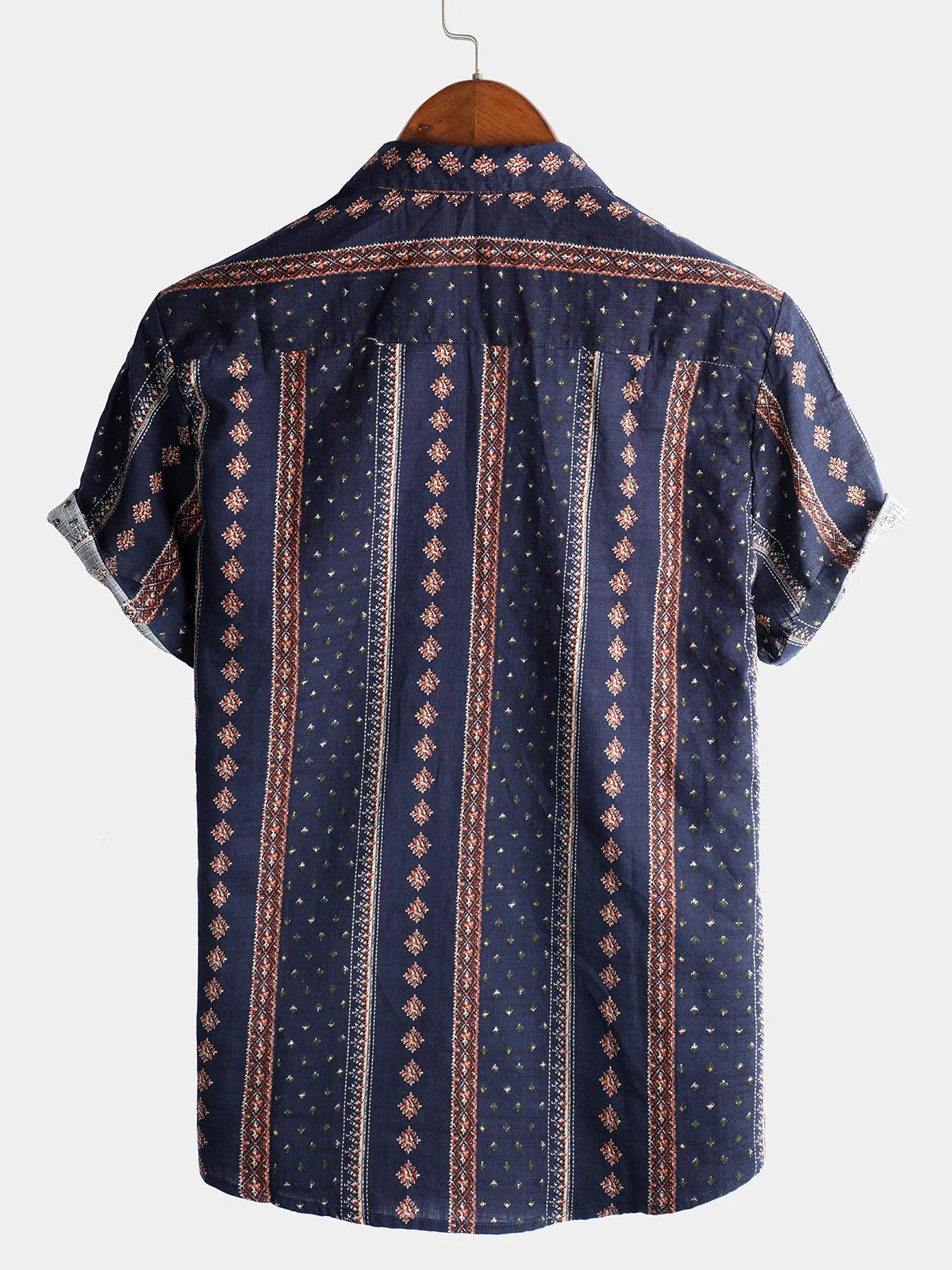 Men's Retro Button Up Short Sleeve Cotton 70s Shirt