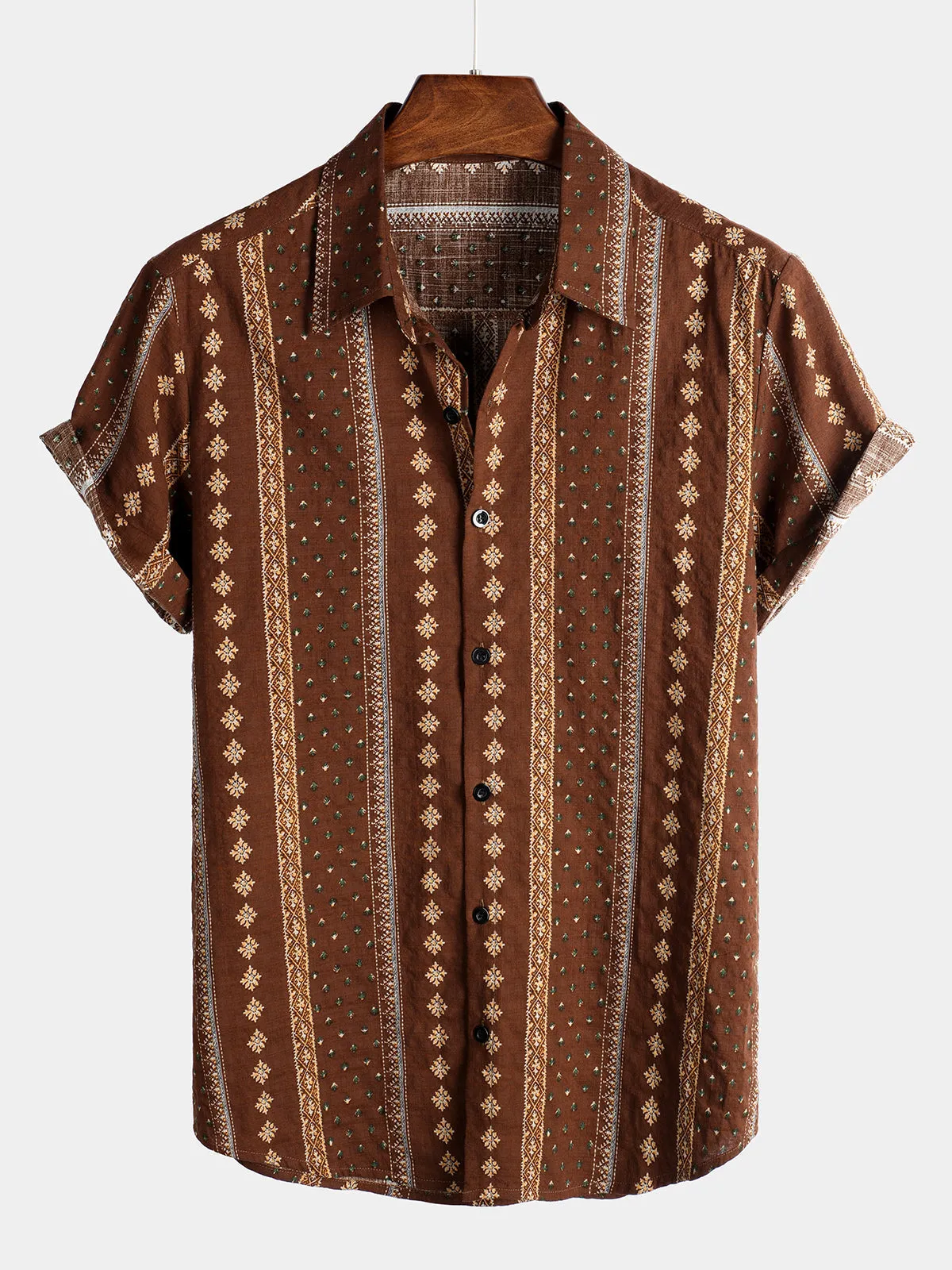 Men's Retro Button Up Short Sleeve Cotton 70s Shirt