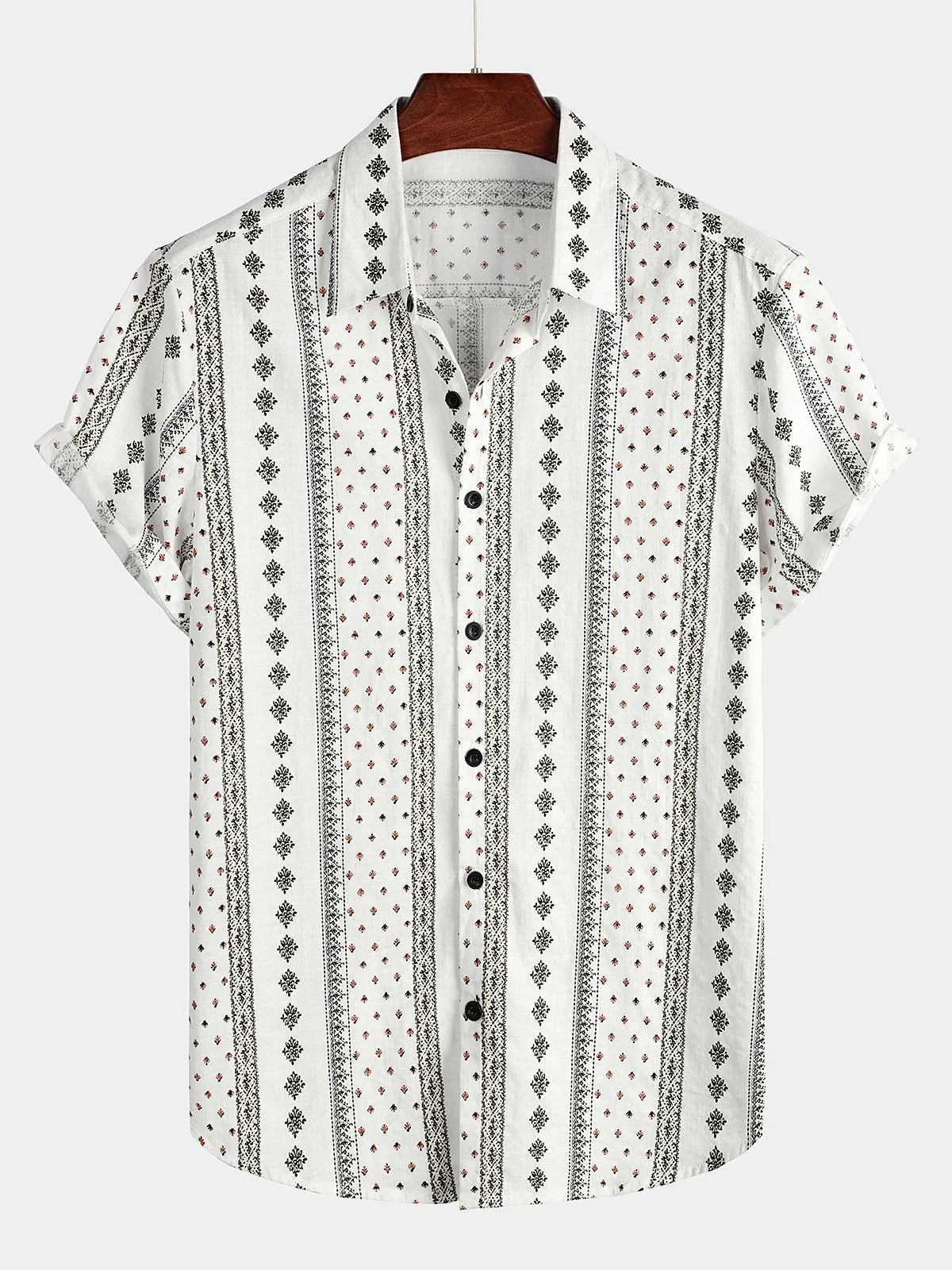Men's Retro Button Up Short Sleeve Cotton 70s Shirt