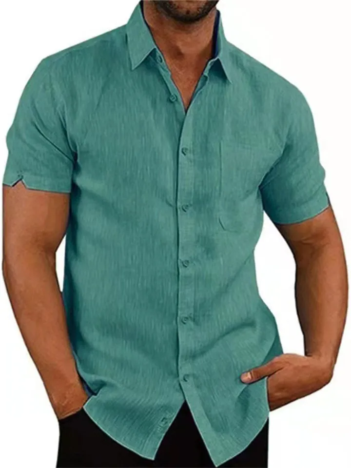 Men’s Trendy Short Sleeve Button Down Lapel Shirt With Pocket