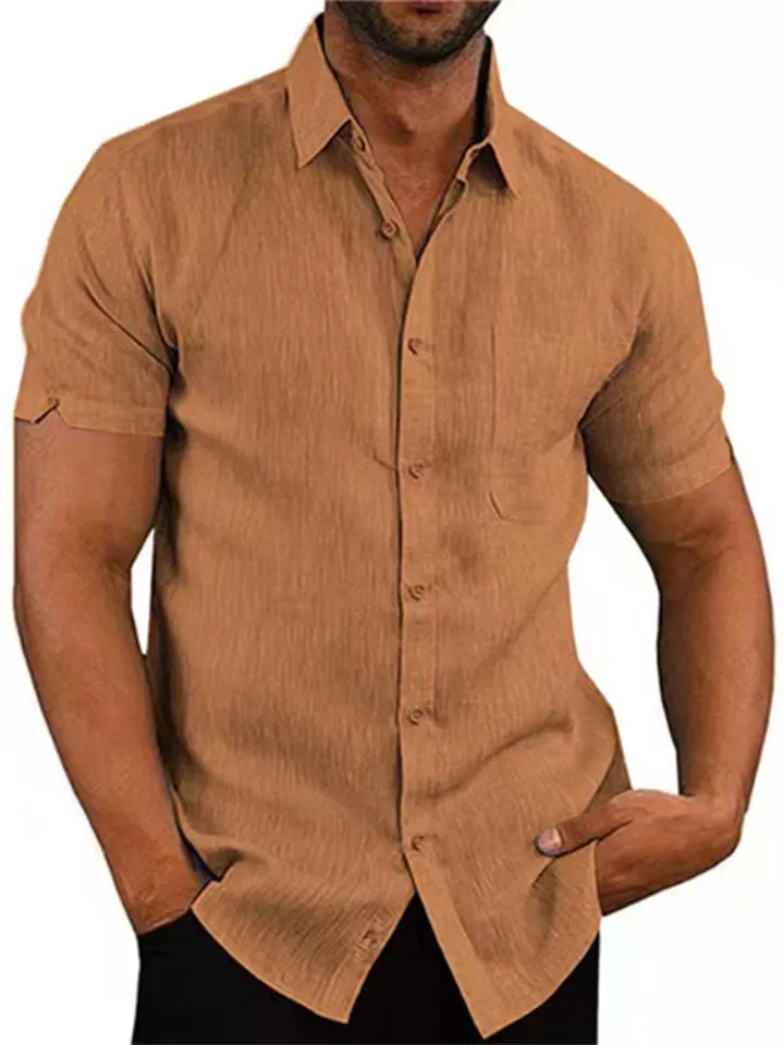Men’s Trendy Short Sleeve Button Down Lapel Shirt With Pocket