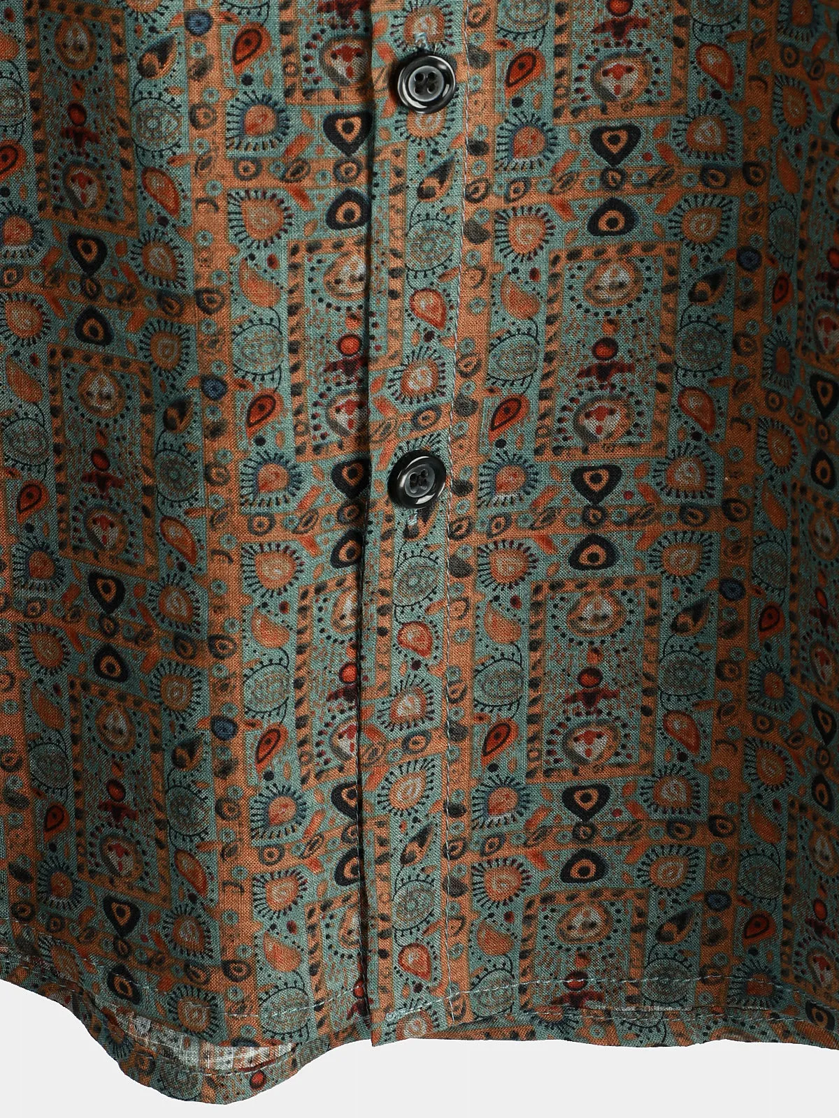 Men's Vintage Paisley Print 70s Button Up Green Boho Retro Tribal Short Sleeve Shirt