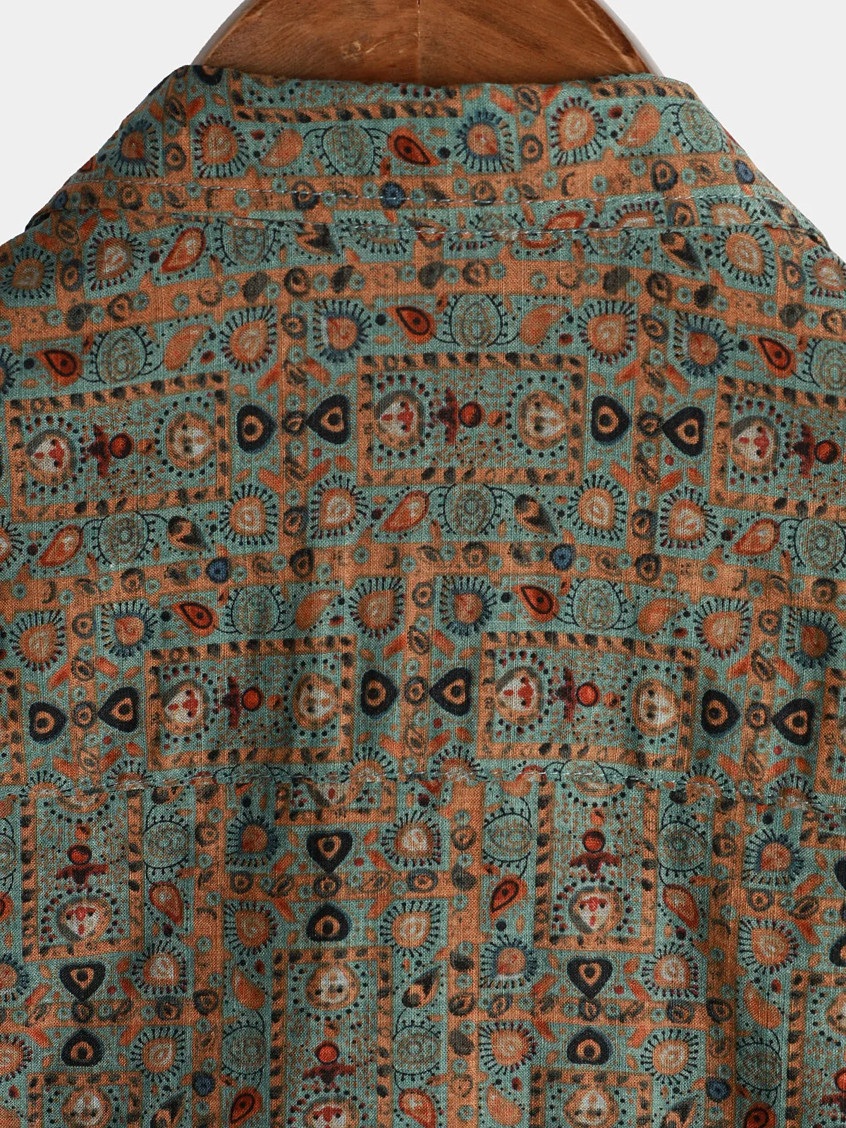 Men's Vintage Paisley Print 70s Button Up Green Boho Retro Tribal Short Sleeve Shirt