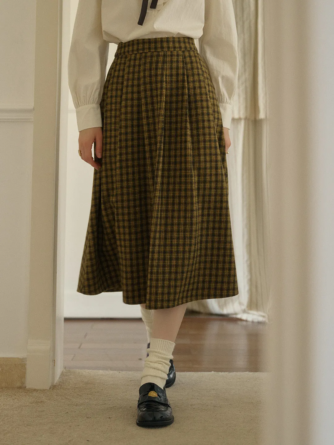Mercy Sweet Slim A-line Pocket Wool Skirt - Gray