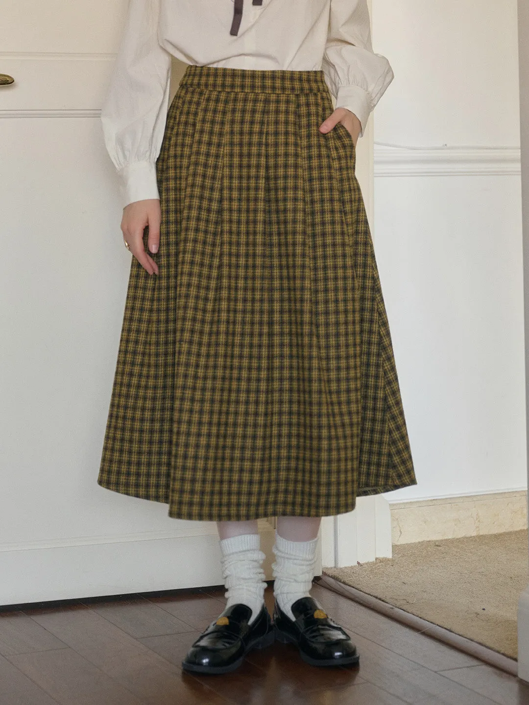 Mercy Sweet Slim A-line Pocket Wool Skirt - Gray