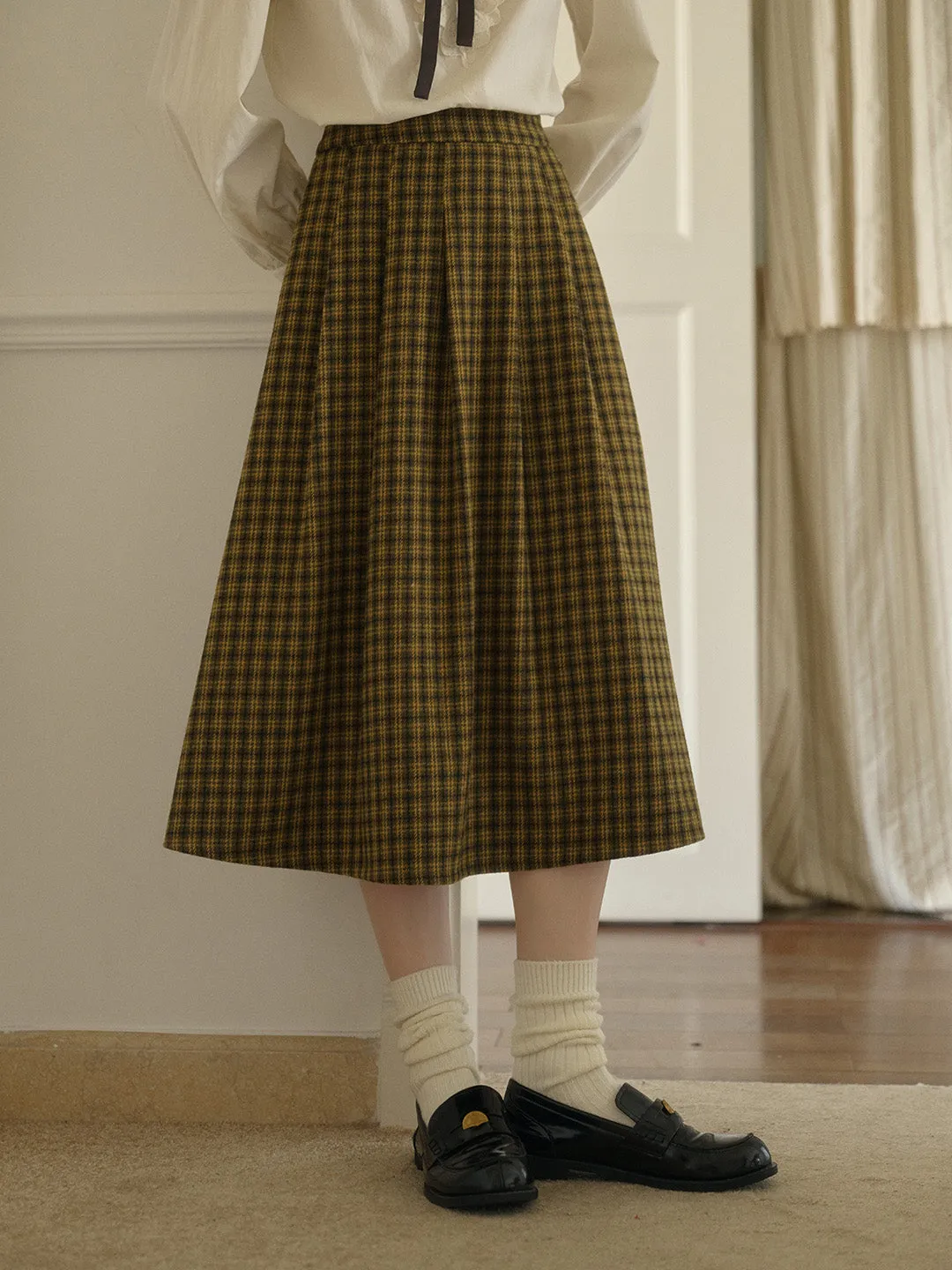 Mercy Sweet Slim A-line Pocket Wool Skirt - Gray