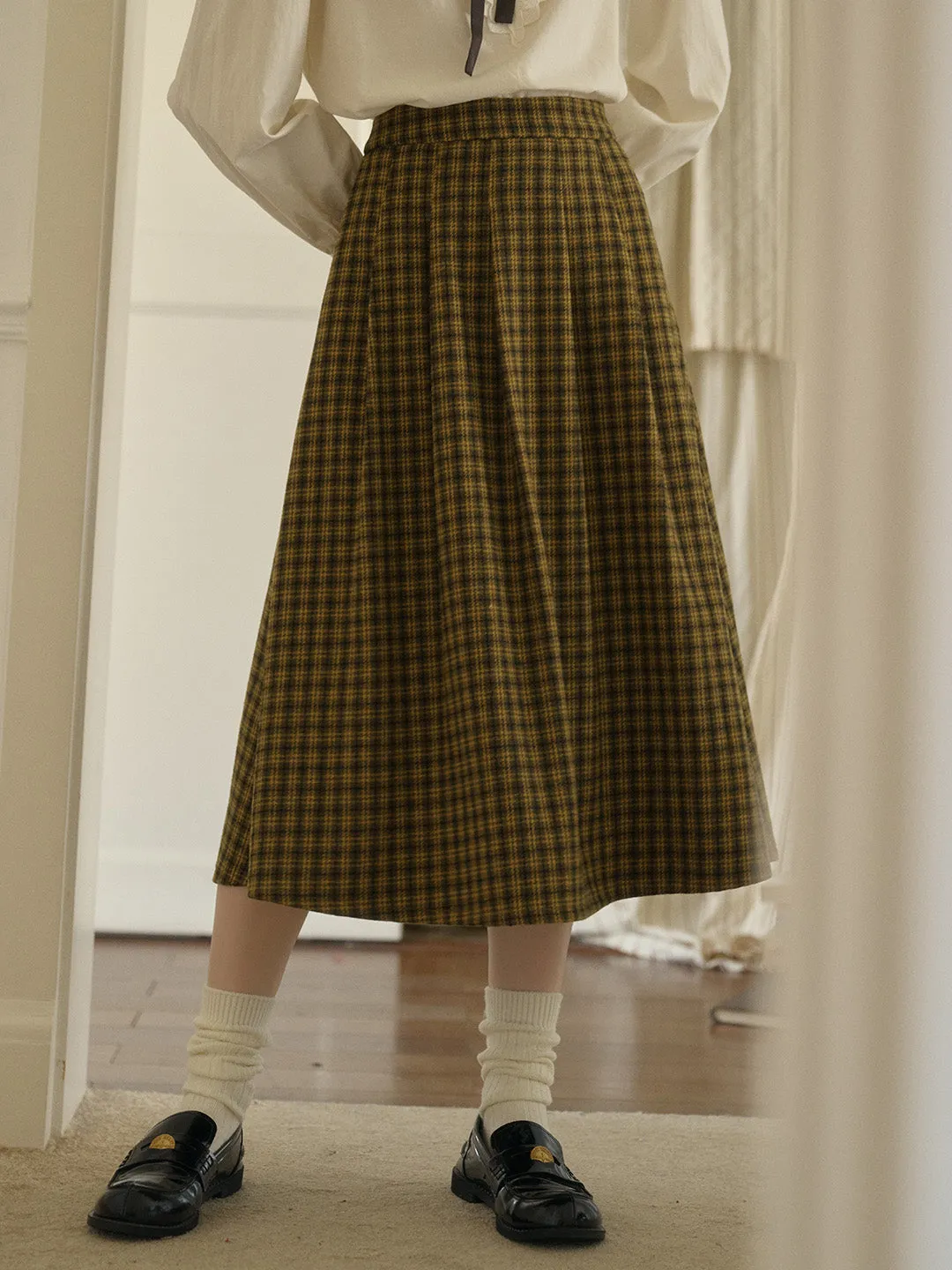 Mercy Sweet Slim A-line Pocket Wool Skirt - Gray