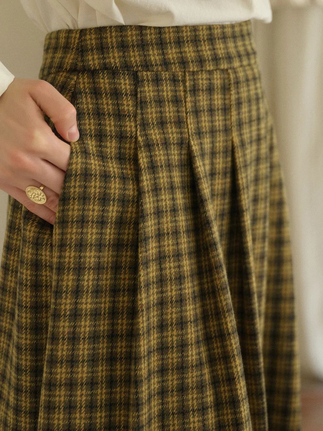 Mercy Sweet Slim A-line Pocket Wool Skirt - Gray