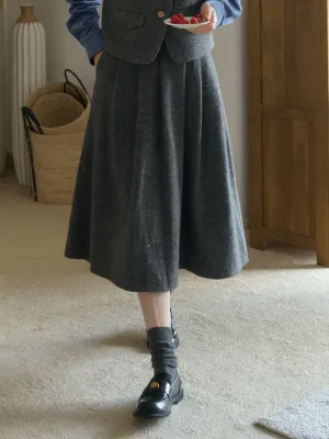 Mercy Sweet Slim A-line Pocket Wool Skirt - Gray
