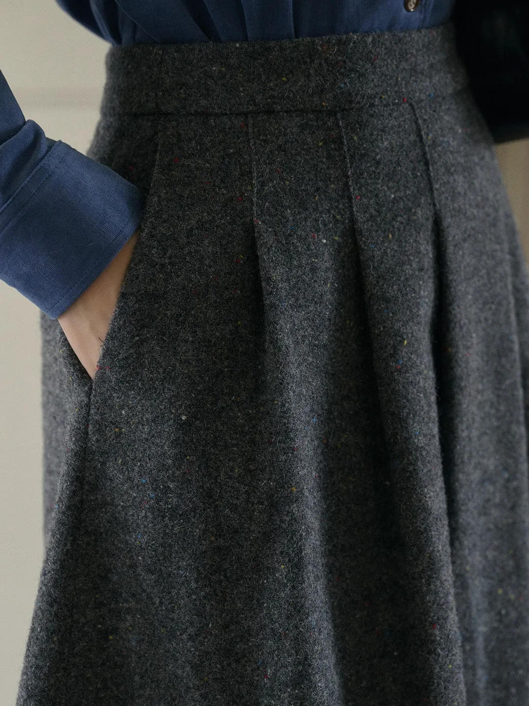 Mercy Sweet Slim A-line Pocket Wool Skirt - Gray