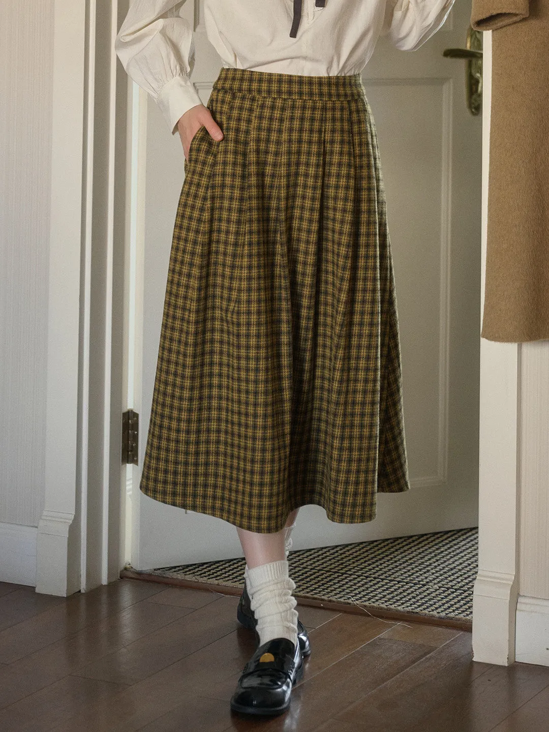 Mercy Sweet Slim A-line Pocket Wool Skirt - Gray