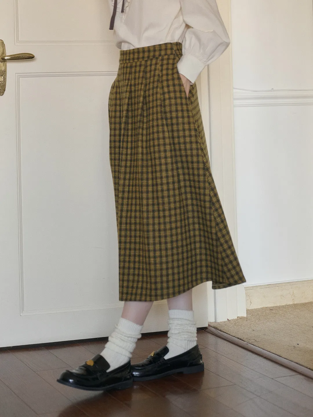 Mercy Sweet Slim A-line Pocket Wool Skirt - Gray