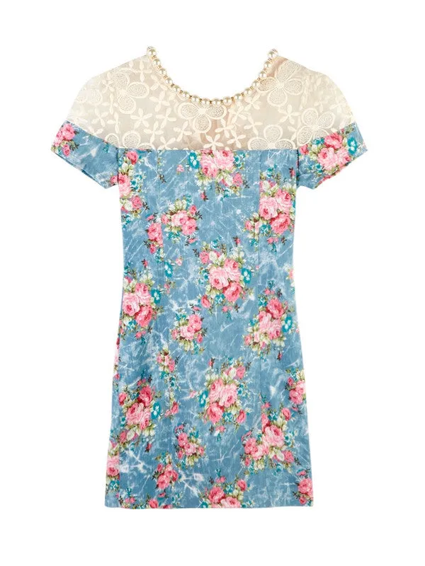 mesh lace denim dress