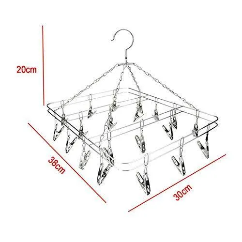 Mesheshe 20 Clips Sock Underwear Clothes Outdoor Airer Dryer Laundry Hanger Stainless Steel Square Wire Clip Clothes Rack Sock Dryer Rack