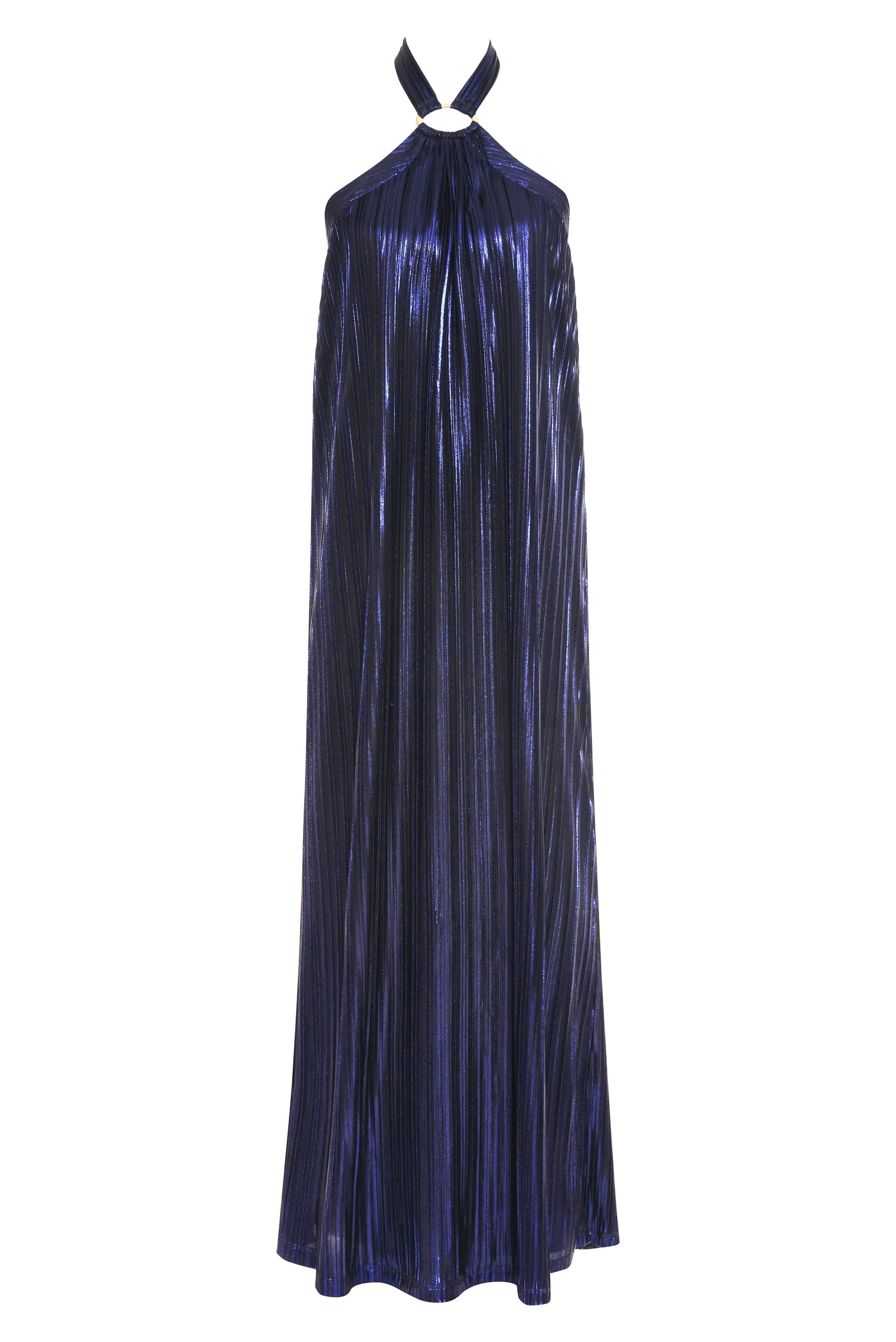 Metallic Pleat Halter Gown