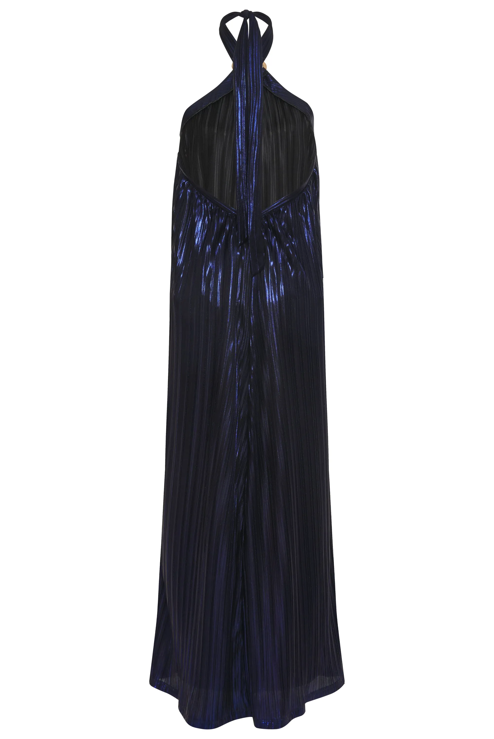 Metallic Pleat Halter Gown