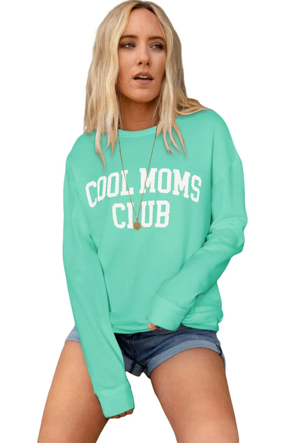 Mint Green Gray COOL MOMS CLUB Drop Shoulder Sweatshirt