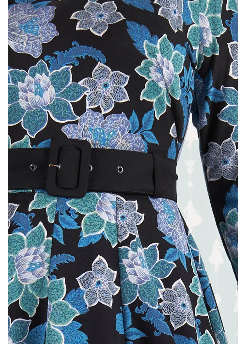 Miss Candyfloss Hasia Lee Floral 40's Swing Dress Navy