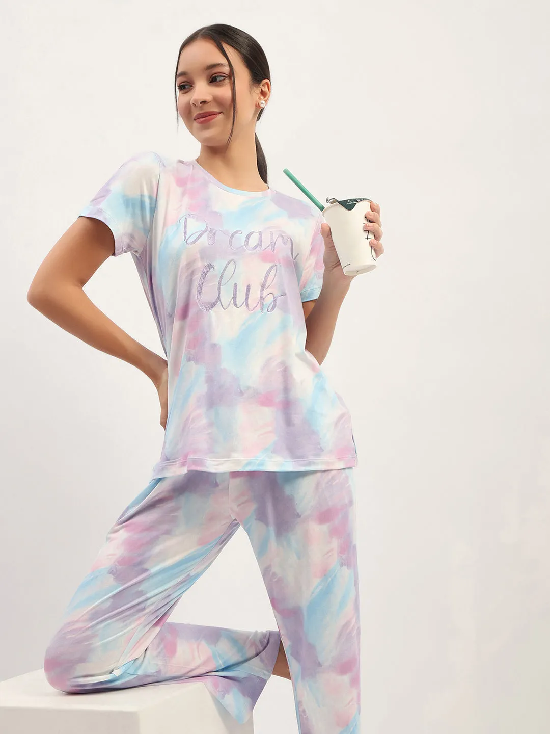 mSECRET Printed Mauve Nightsuit Set