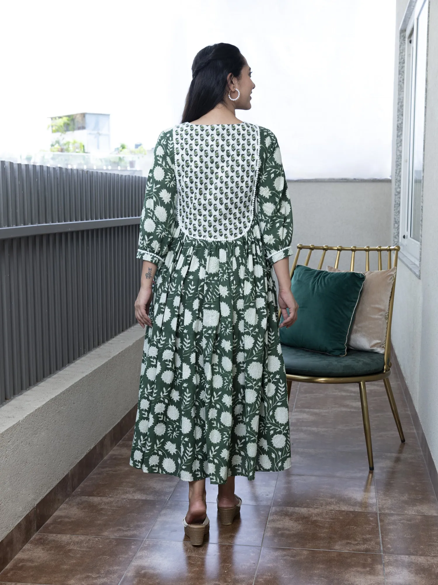 MULMUL ESHANA FLORAL BLOCK PRINTED DRESS