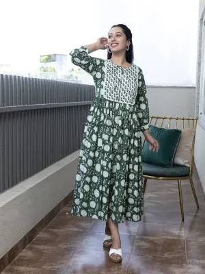 MULMUL ESHANA FLORAL BLOCK PRINTED DRESS
