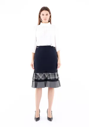 Navy Flounce A-Line Ruffle Plaid Semi Fishtail Skirt