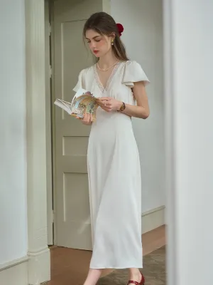 Noa V-Neck Lace Dress - White