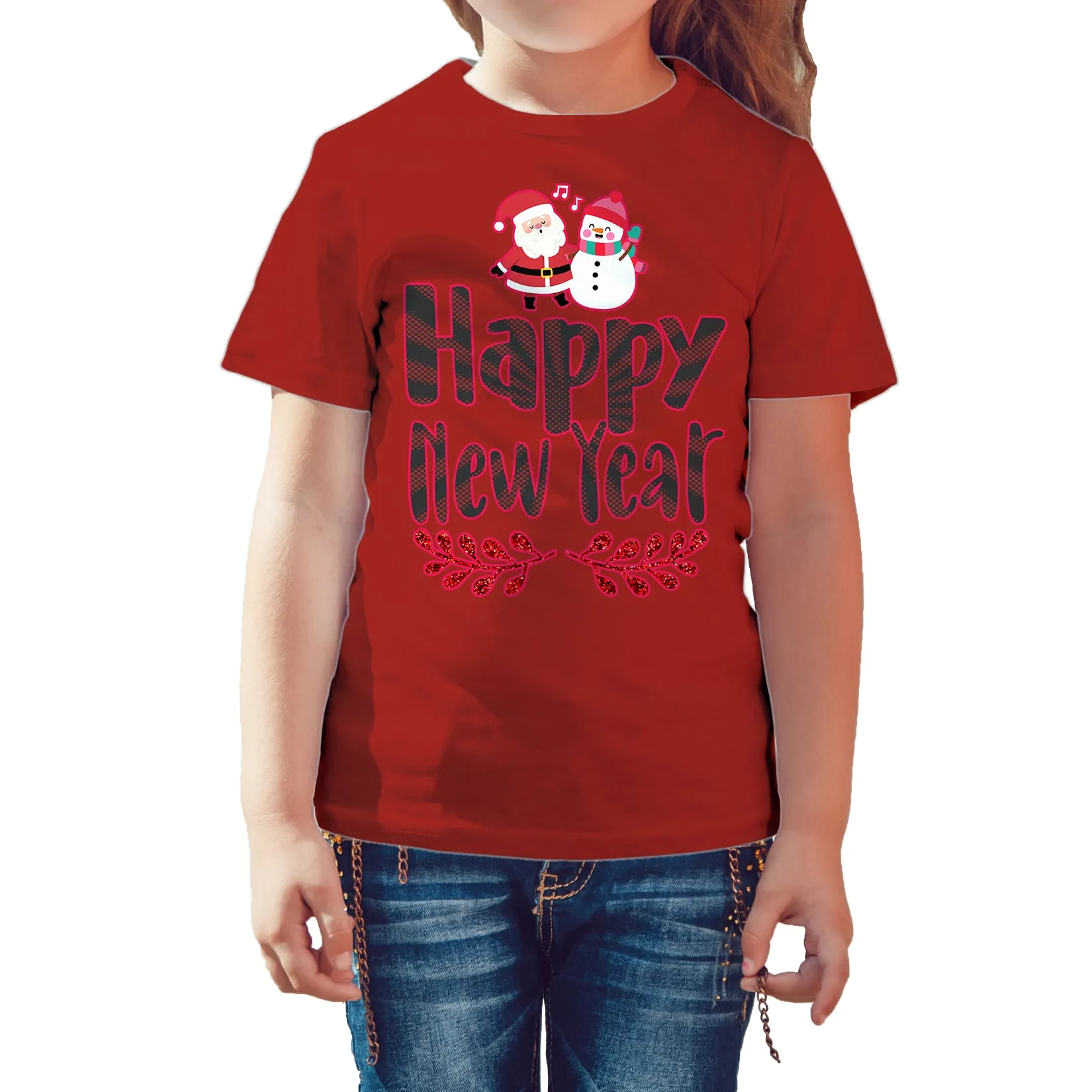 NYE Happy New Year Santa Sparkle Snowman Bling Cute Family Men's T-Shirt