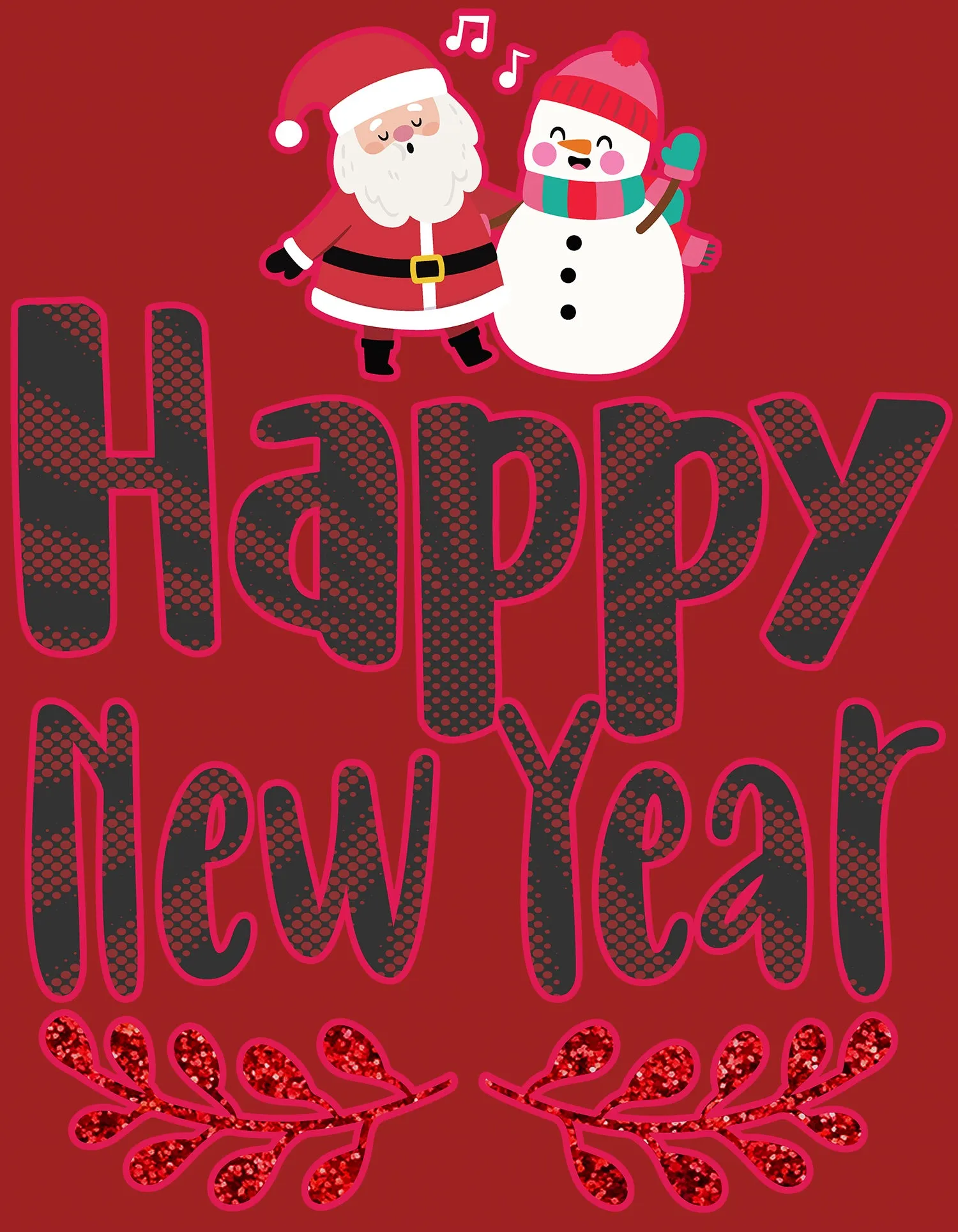 NYE Happy New Year Santa Sparkle Snowman Bling Cute Family Men's T-Shirt
