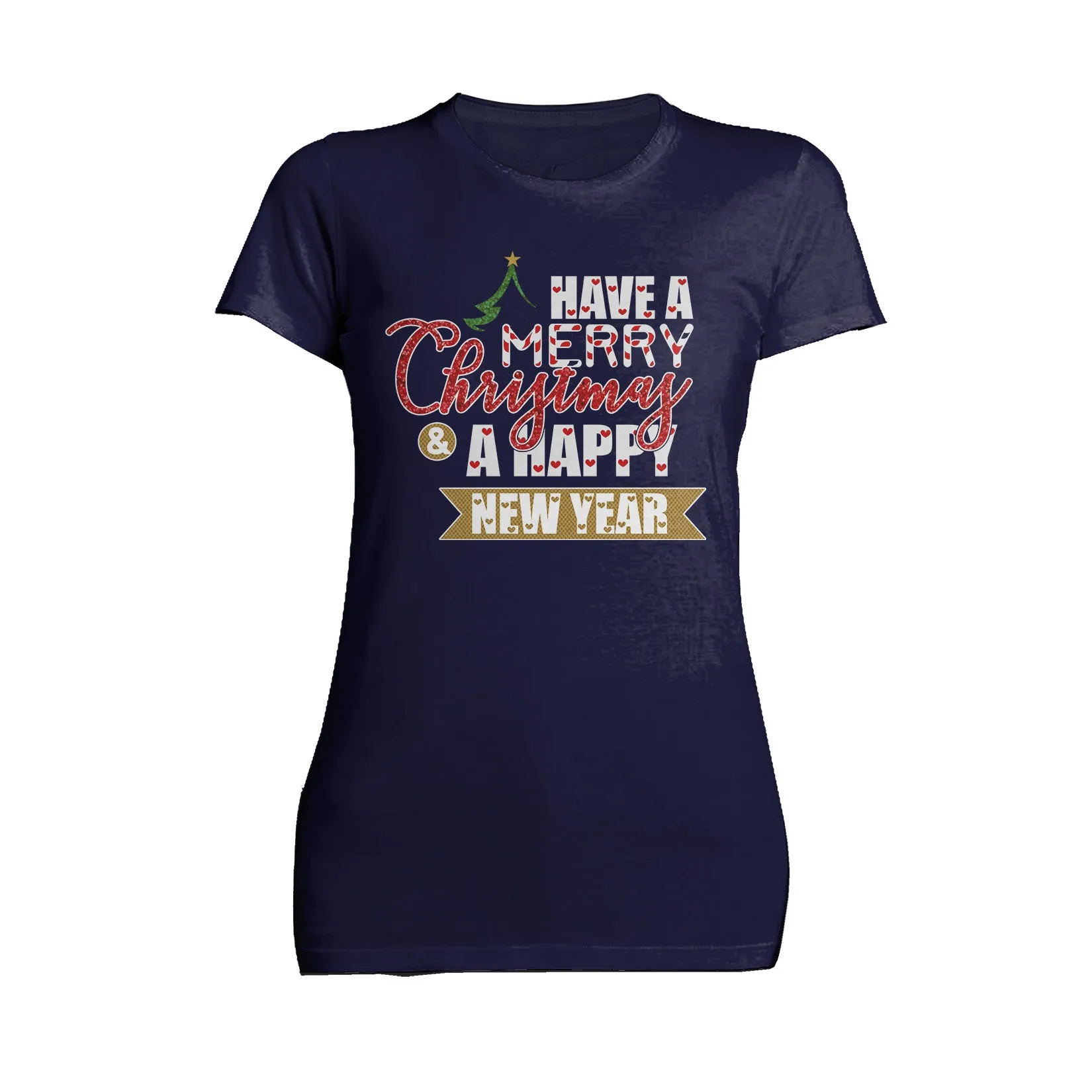 NYE Merry Christmas Happy New Year Hearts Party Xmas Eve Women's T-Shirt