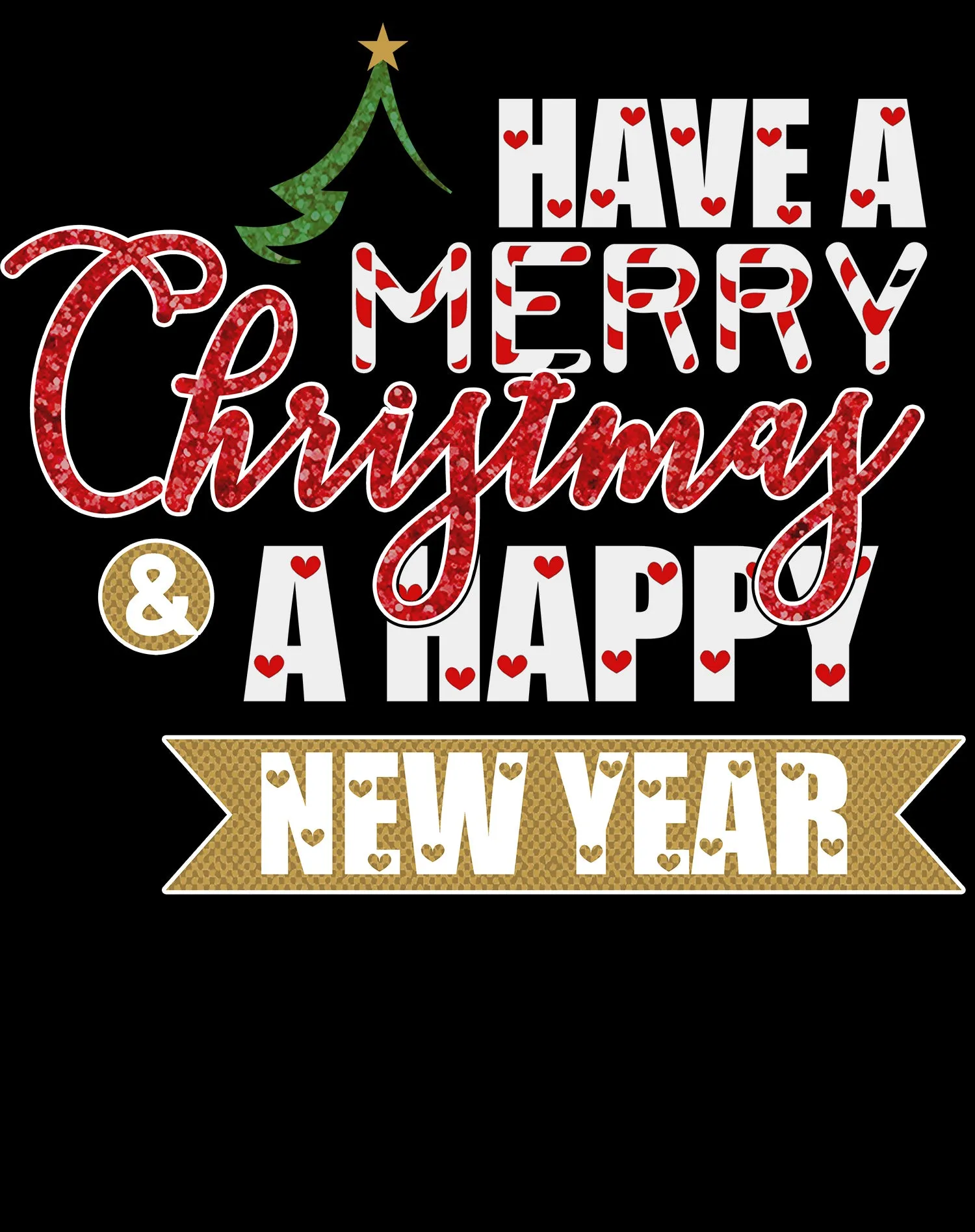NYE Merry Christmas Happy New Year Hearts Party Xmas Eve Women's T-Shirt