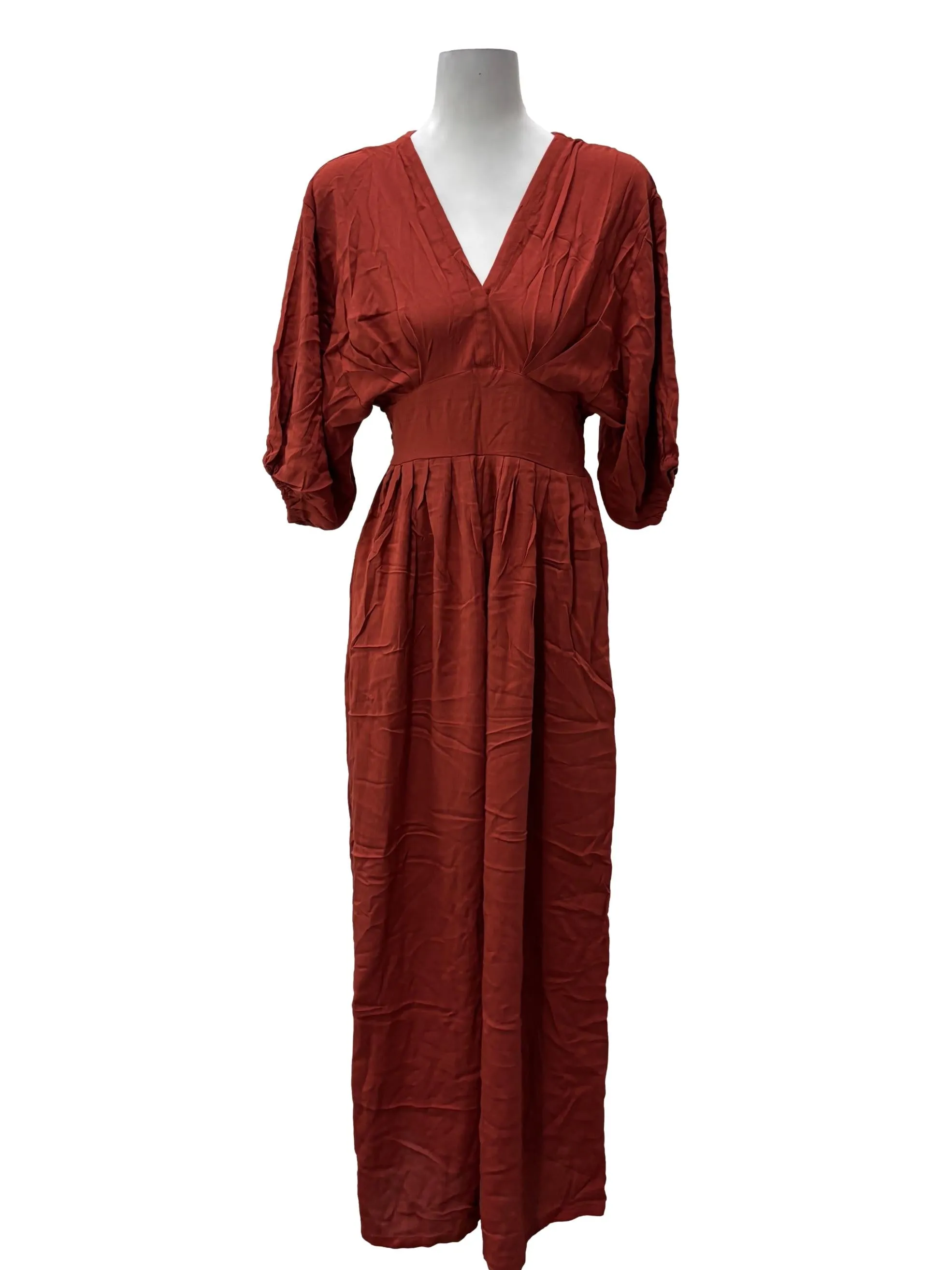 Orange V-Neck Flowy Jumpsuit