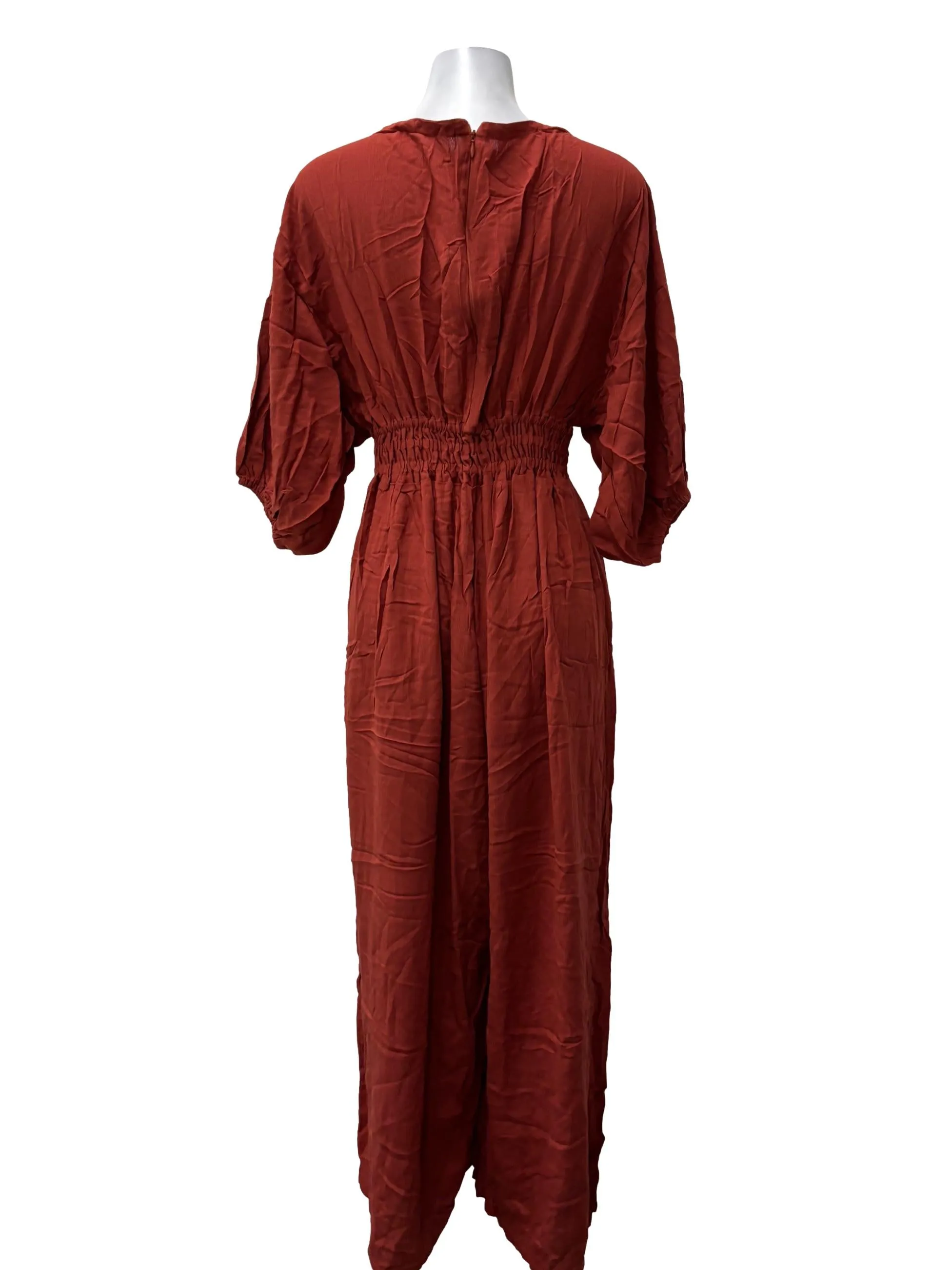 Orange V-Neck Flowy Jumpsuit